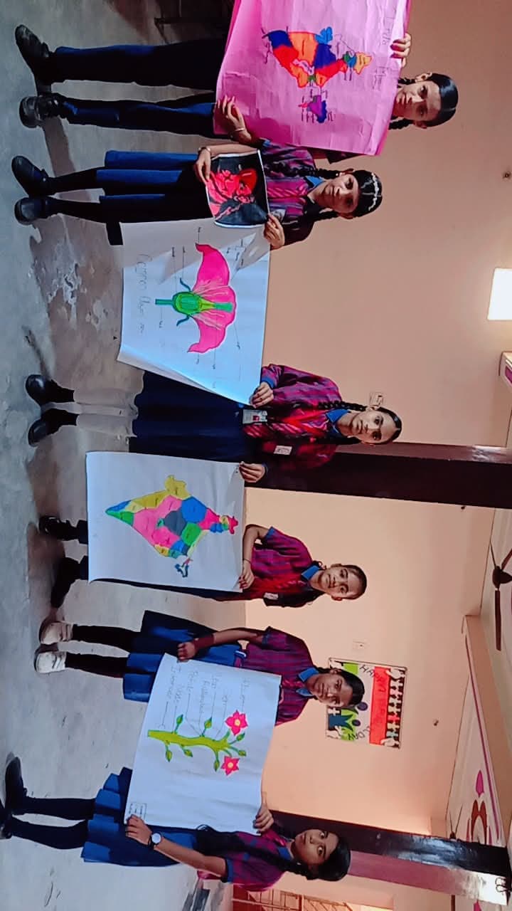 Students displaying their hand-painted India map artwork